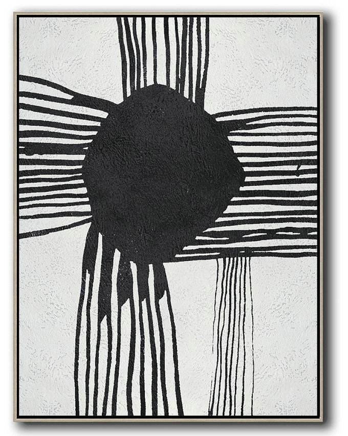 Abstract Painting Extra Large Canvas Art,Black And White Minimal Painting On Canvas - Canvas Artwork For Living Room